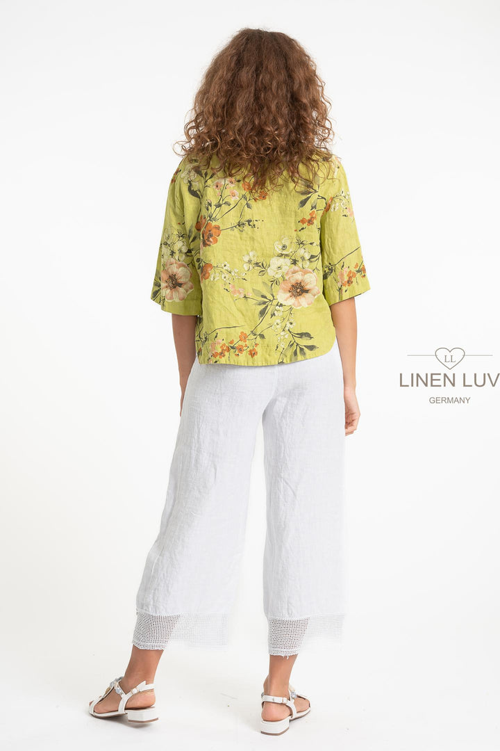 French Linen Leisure Shirt Cropped Print - Breathable Naturals | Glam & Fame Clothing