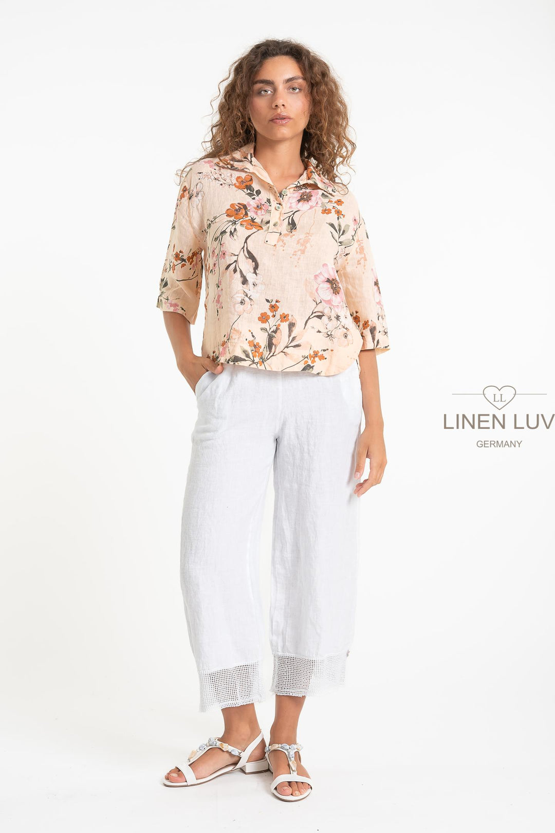 French Linen Leisure Shirt Cropped Print - Breathable Naturals | Glam & Fame Clothing