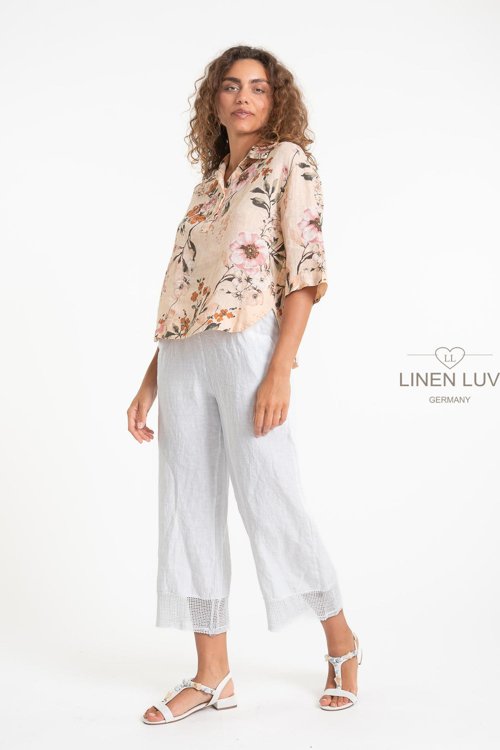 French Linen Leisure Shirt Cropped Print - Breathable Naturals | Glam & Fame Clothing