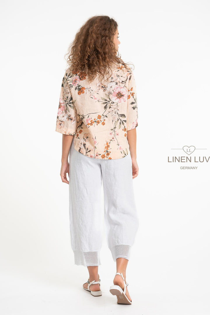French Linen Leisure Shirt Cropped Print - Breathable Naturals | Glam & Fame Clothing