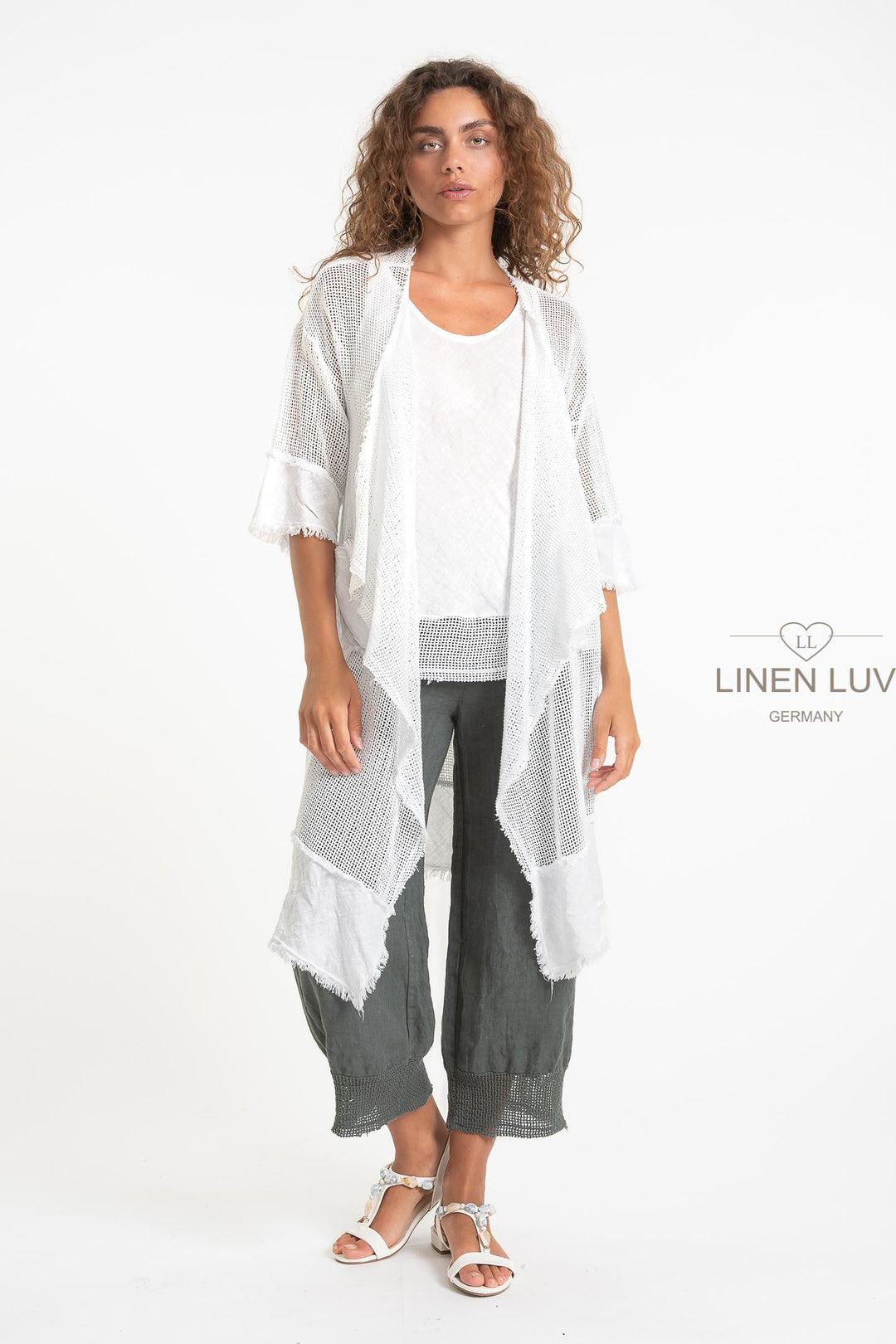 French Linen Blend Open Weave Kimono - Breathable Naturals | Glam & Fame Clothing