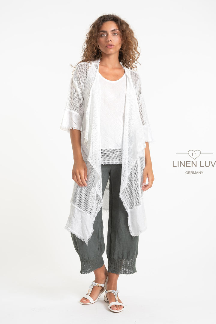 French Linen Blend Open Weave Kimono - Breathable Naturals | Glam & Fame Clothing