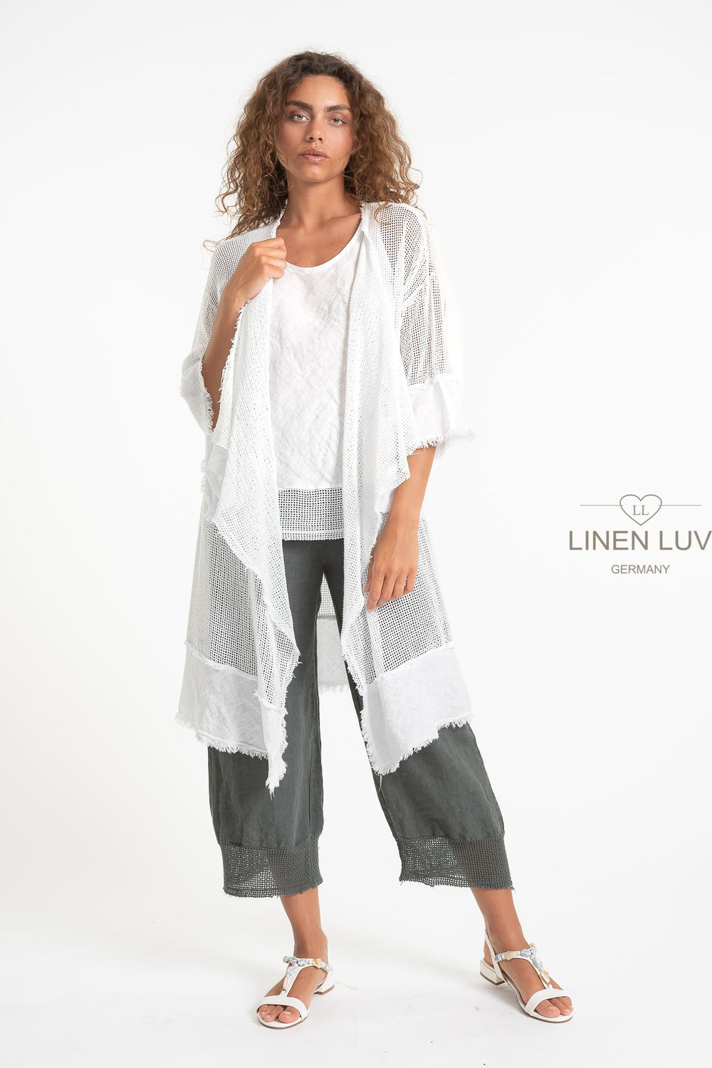 French Linen Blend Open Weave Kimono - Breathable Naturals | Glam & Fame Clothing