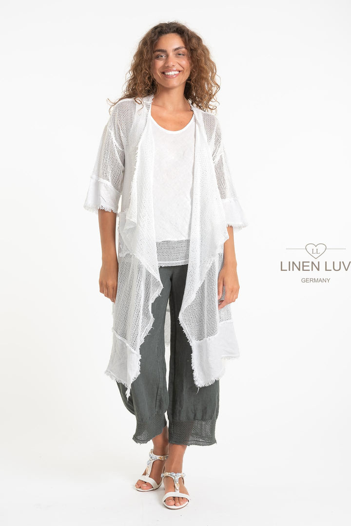 French Linen Blend Open Weave Kimono - Breathable Naturals | Glam & Fame Clothing