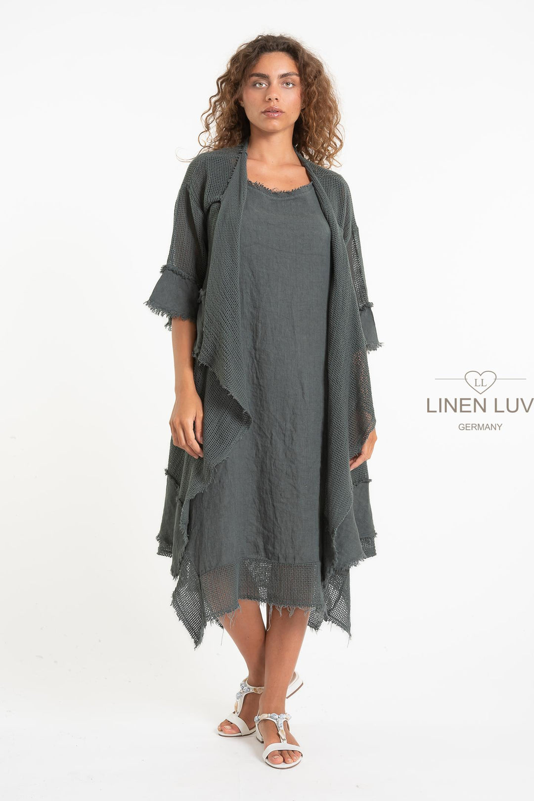 French Linen Blend Open Weave Kimono - Breathable Naturals | Glam & Fame Clothing