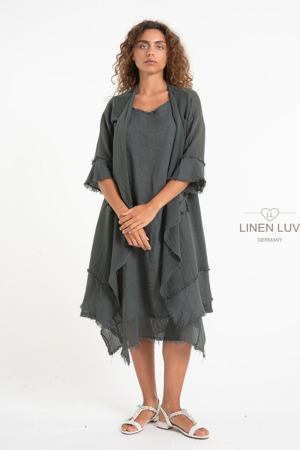 French Linen Blend Open Weave Kimono - Breathable Naturals | Glam & Fame Clothing