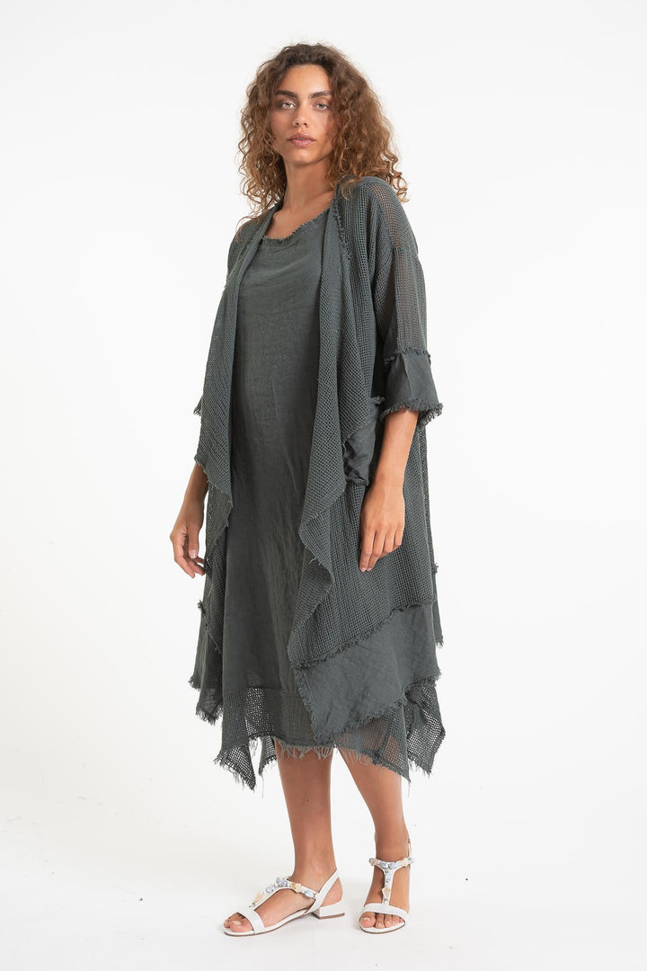 French Linen Blend Kimono Textured Accents - Breathable Naturals | Glam & Fame Clothing