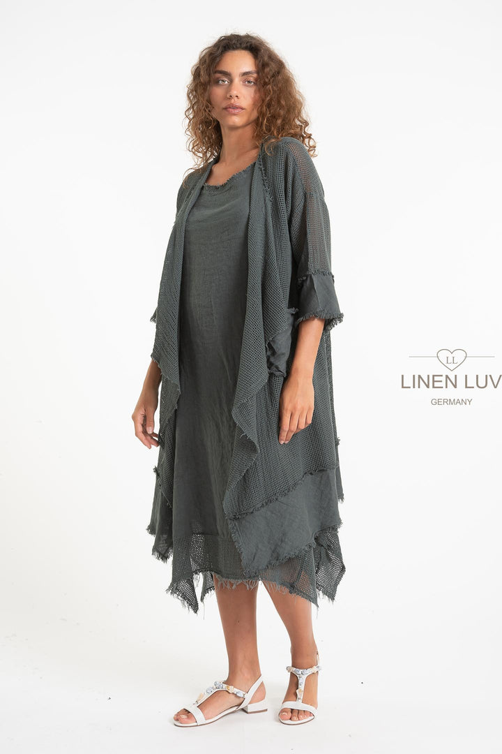 French Linen Blend Open Weave Kimono - Breathable Naturals | Glam & Fame Clothing