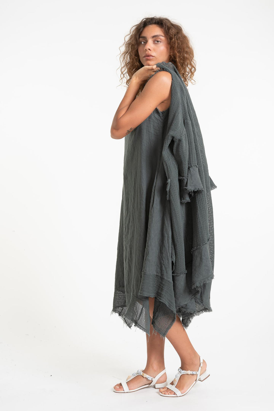 French Linen Blend Kimono Textured Accents - Breathable Naturals | Glam & Fame Clothing