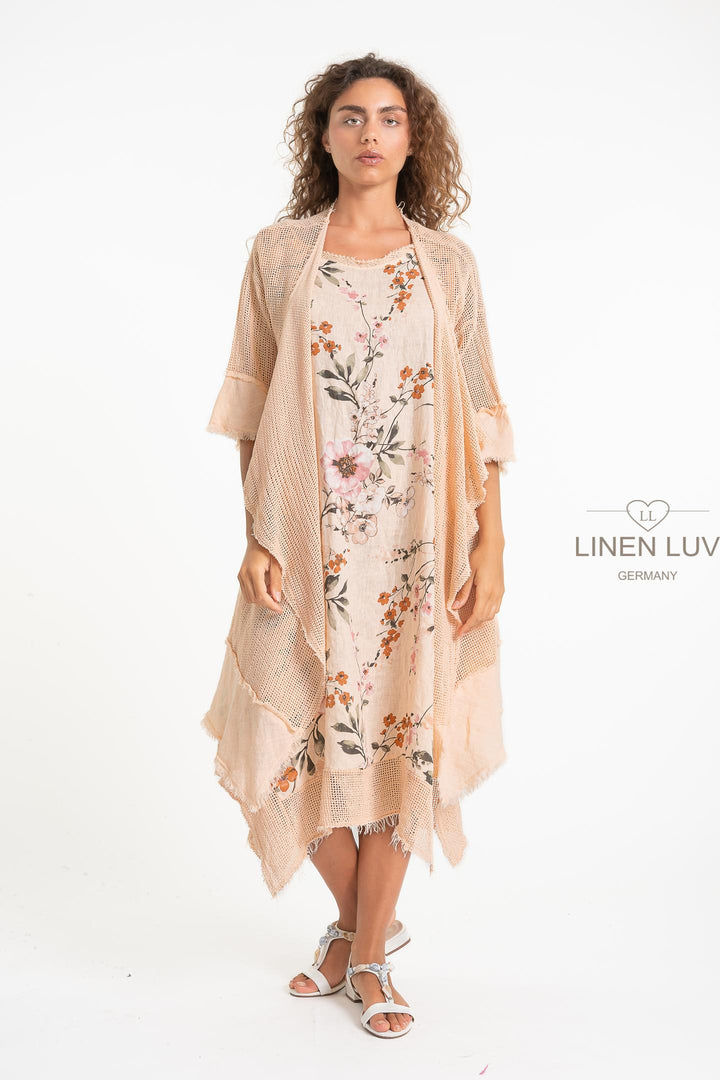 French Linen Blend Open Weave Kimono