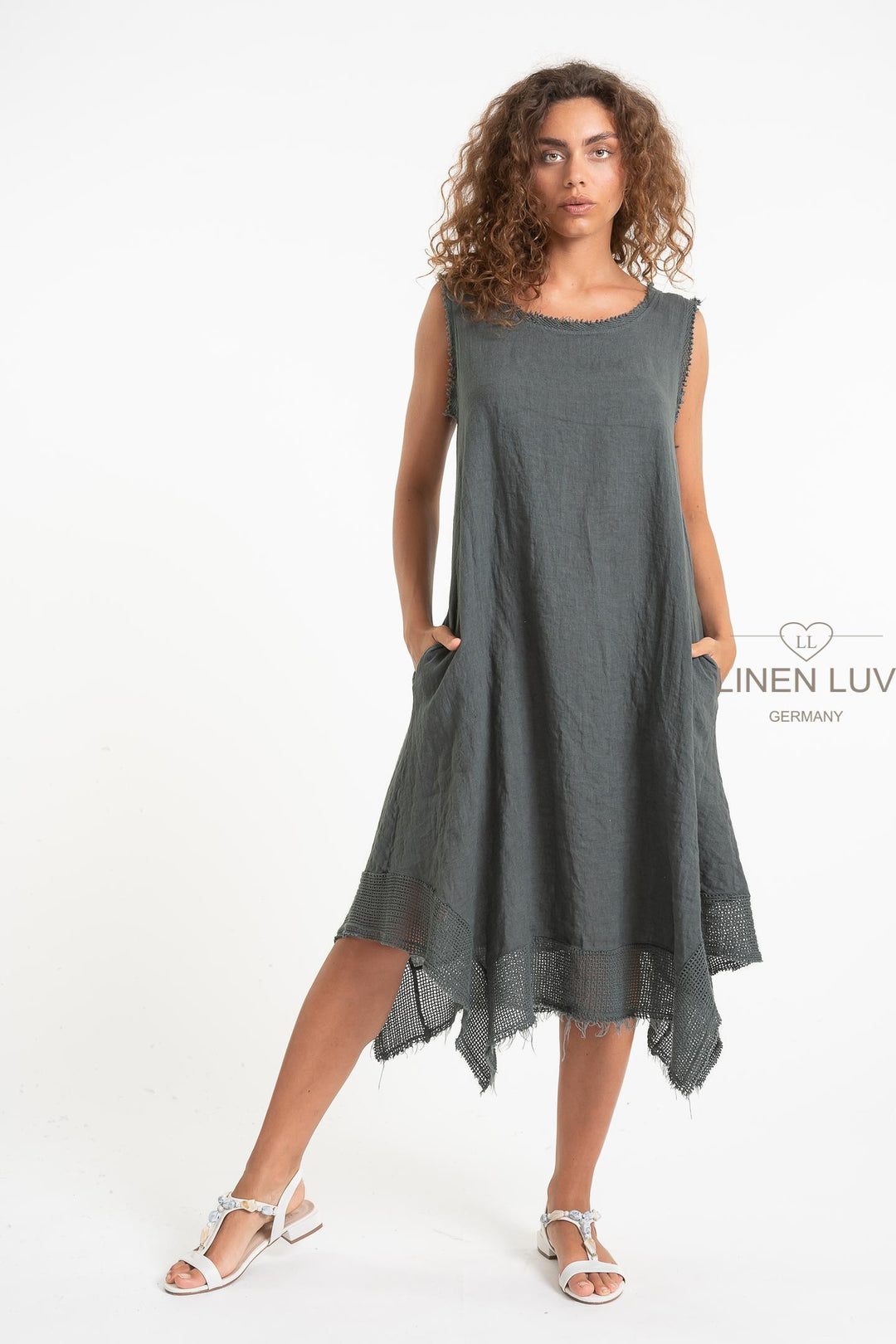 French Linen Dress With Crochet - Breathable Naturals | Glam & Fame Clothing