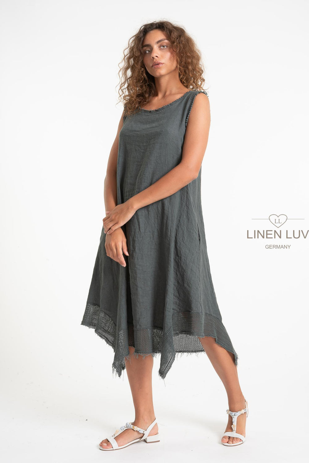 French Linen Dress With Crochet - Breathable Naturals | Glam & Fame Clothing
