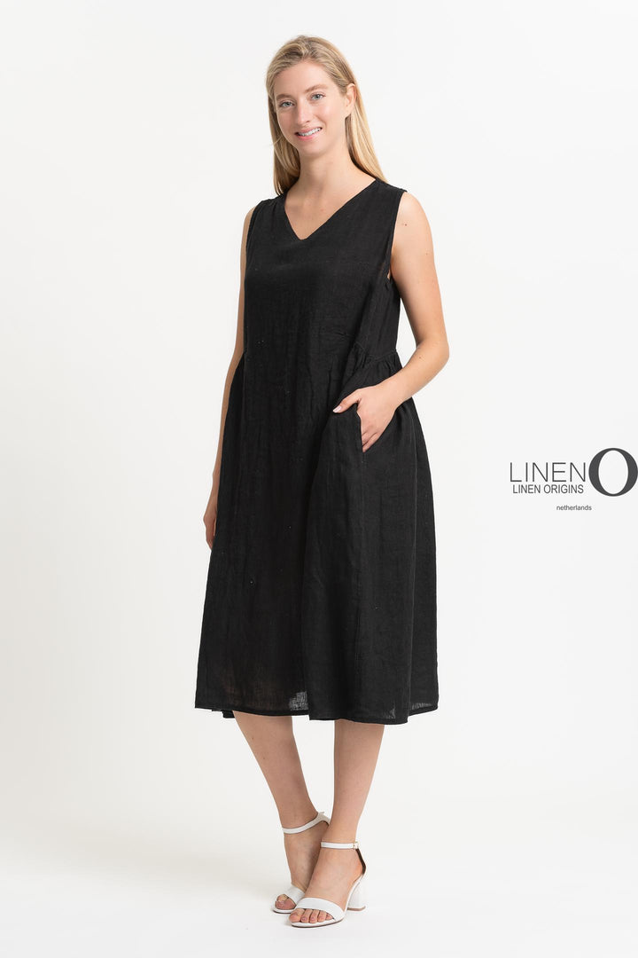 French Linen Dress V-Neck Midi Shift - Breathable Naturals | Glam & Fame Clothing