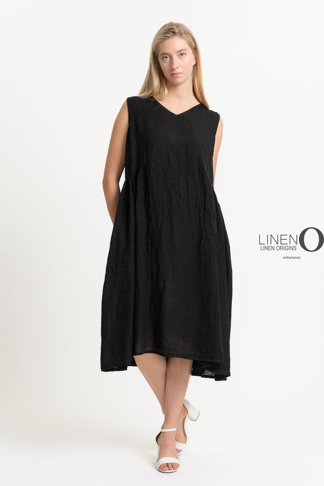 French Linen Dress V-Neck Midi Shift - Breathable Naturals | Glam & Fame Clothing