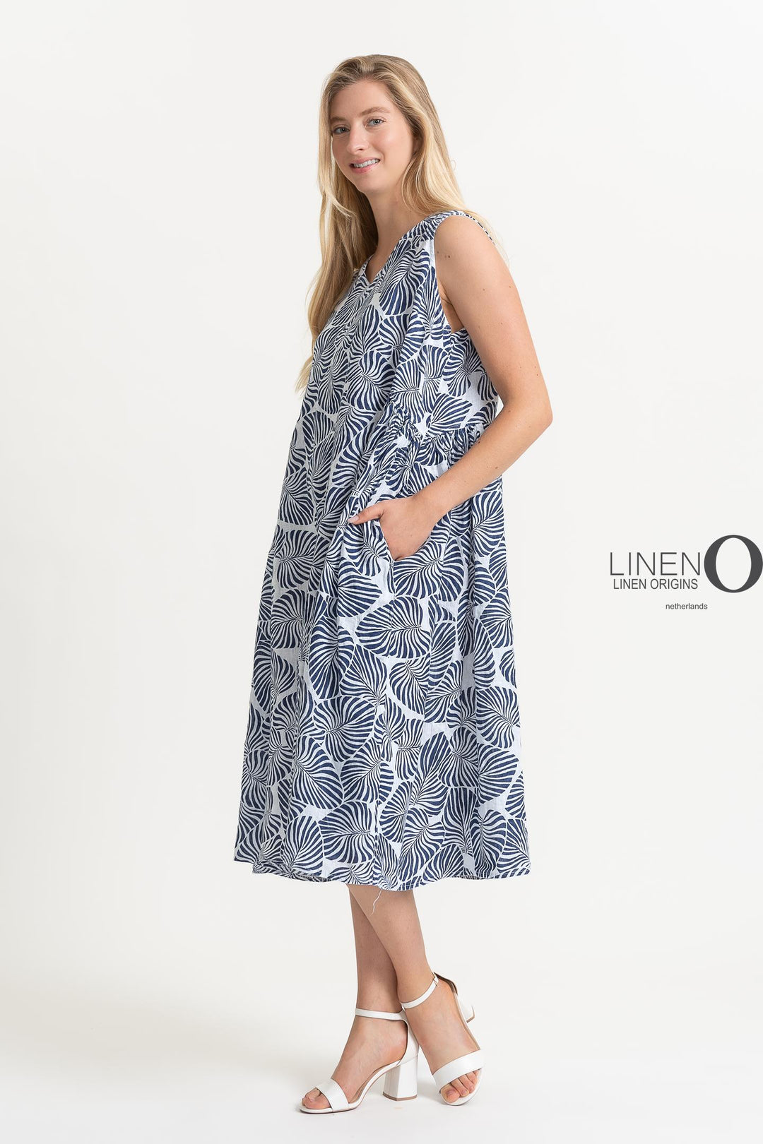 French Linen Dress V-Neck Midi Shift - Breathable Naturals | Glam & Fame Clothing