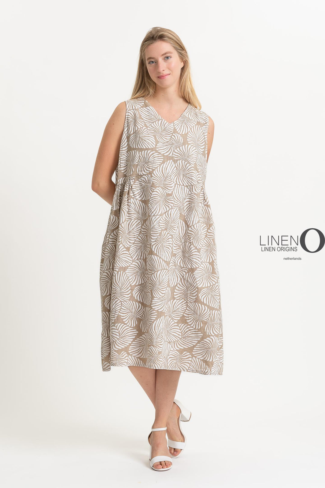 French Linen Dress V-Neck Midi Shift - Breathable Naturals | Glam & Fame Clothing