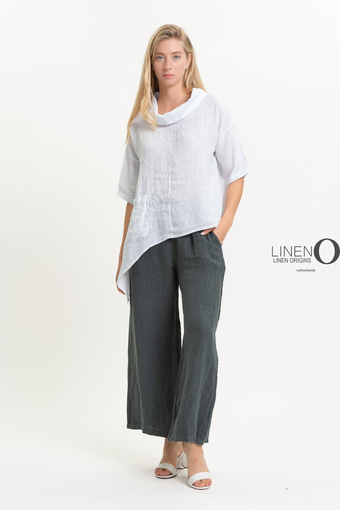 French Linen Cowl Top Asymmetric - Breathable Naturals | Glam & Fame Clothing