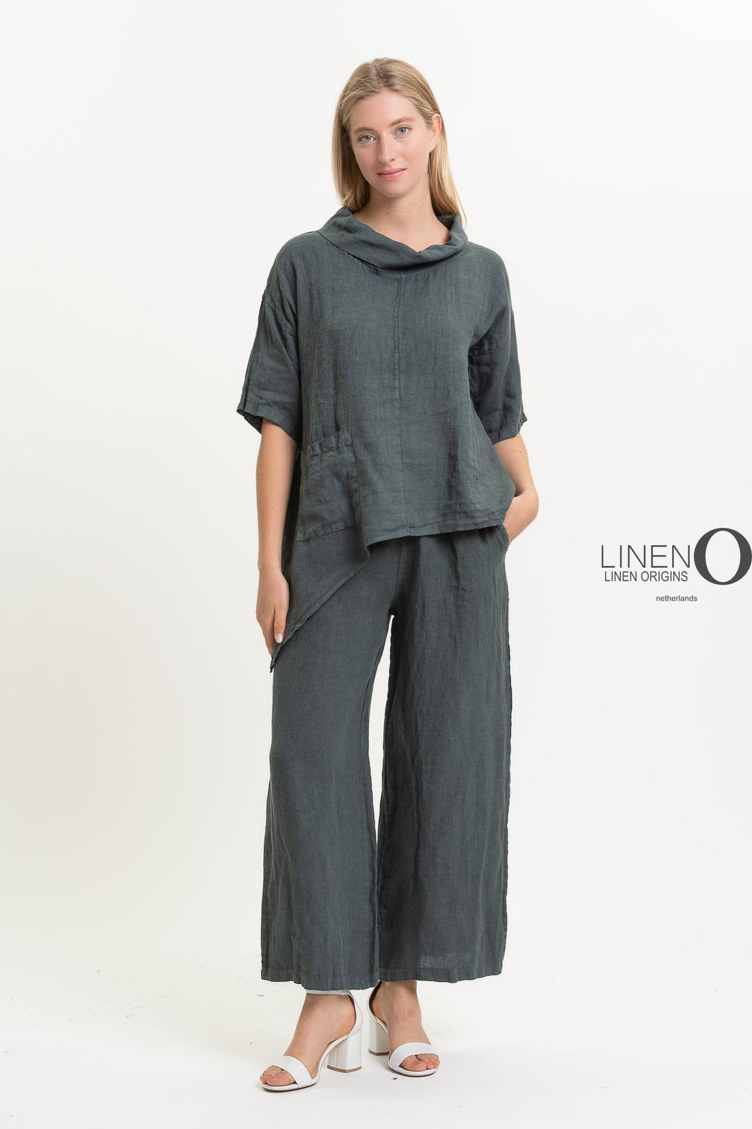 French Linen Cowl Top Asymmetric - Breathable Naturals | Glam & Fame Clothing
