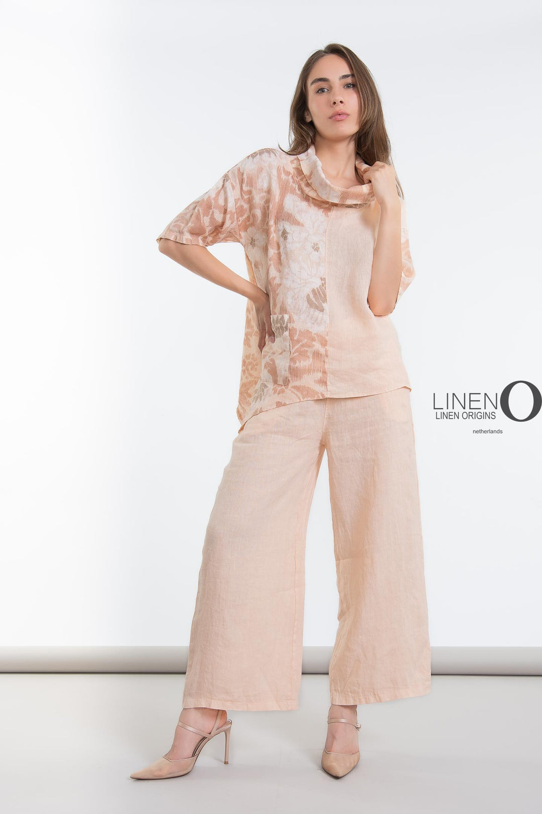 French Linen Cowl Top Print Asymmetric - Breathable Naturals | Glam & Fame Clothing