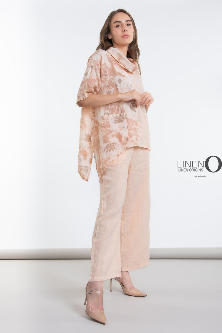 French Linen Cowl Top Print Asymmetric - Breathable Naturals | Glam & Fame Clothing