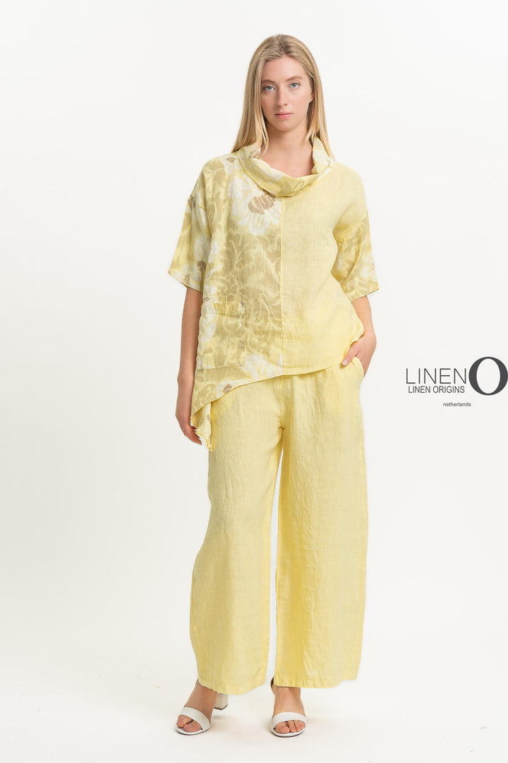 French Linen Cowl Top Print Asymmetric - Breathable Naturals | Glam & Fame Clothing