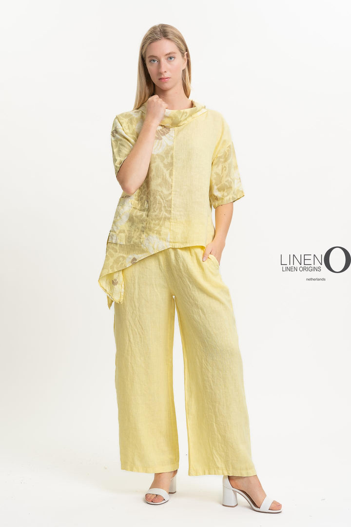 French Linen Cowl Top Print Asymmetric - Breathable Naturals | Glam & Fame Clothing