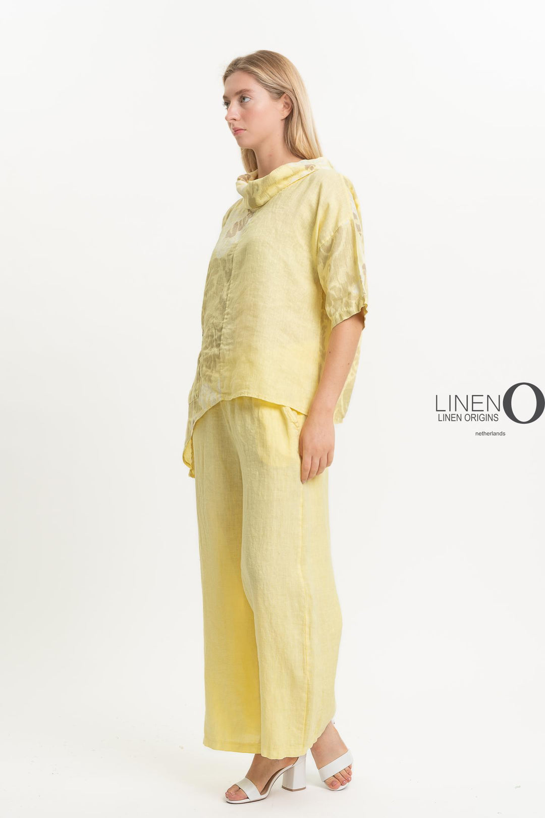 French Linen Cowl Top Print Asymmetric - Breathable Naturals | Glam & Fame Clothing