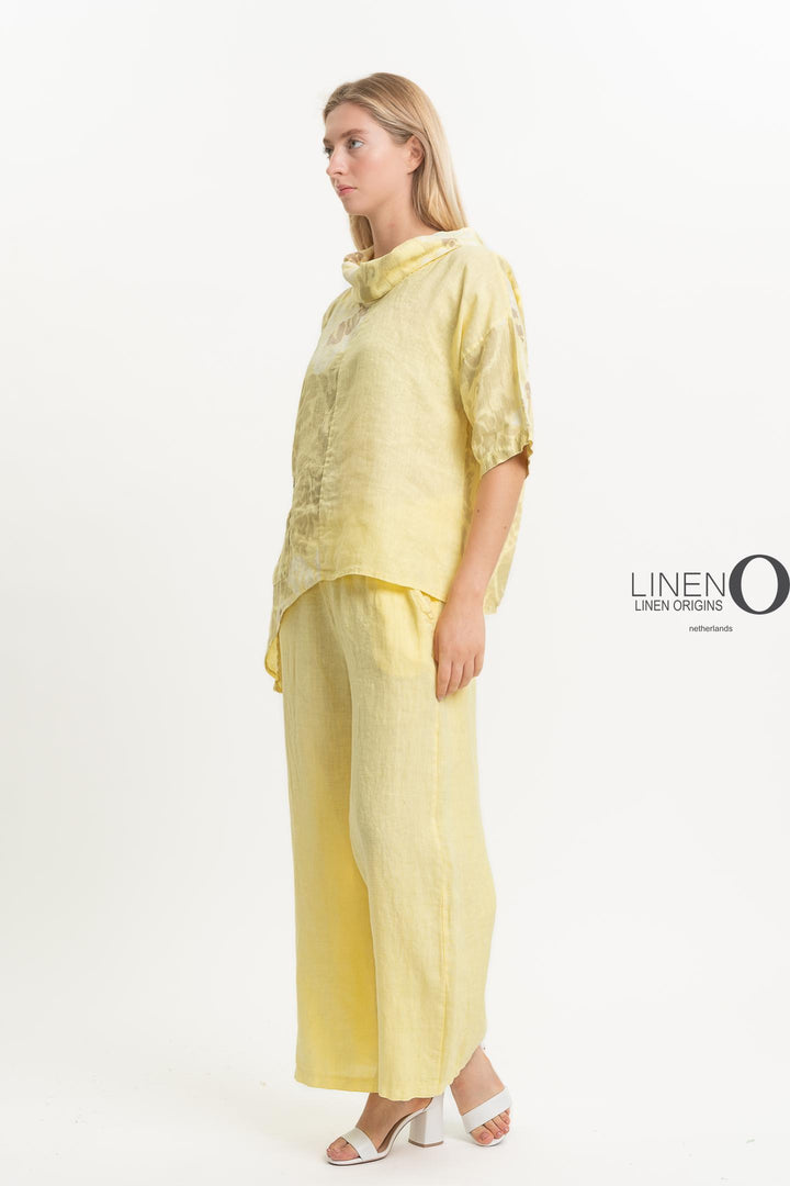 French Linen Cowl Top Print Asymmetric - Breathable Naturals | Glam & Fame Clothing