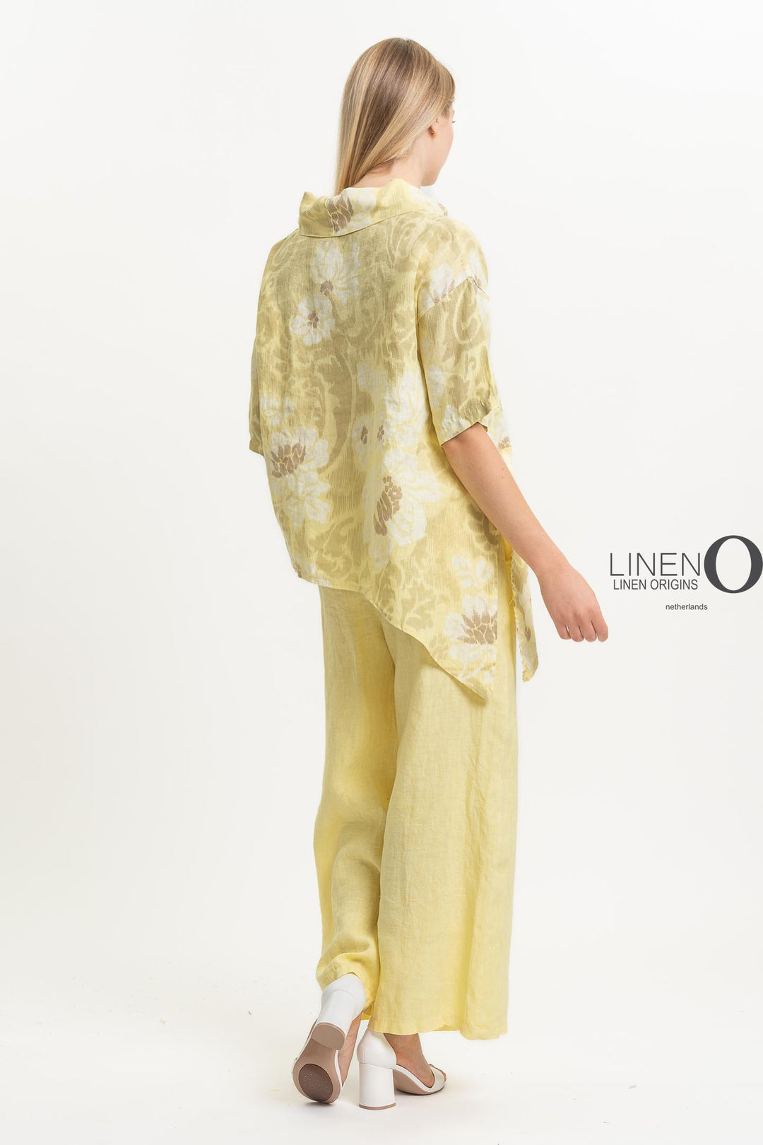 French Linen Cowl Top Print Asymmetric - Breathable Naturals | Glam & Fame Clothing