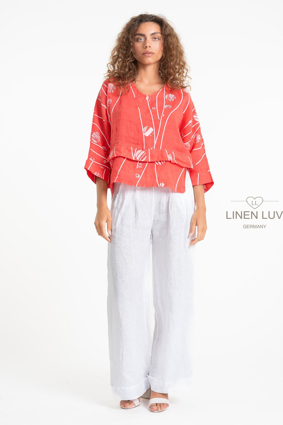French Linen V-Neck Blouse Print - Breathable Naturals | Glam & Fame Clothing