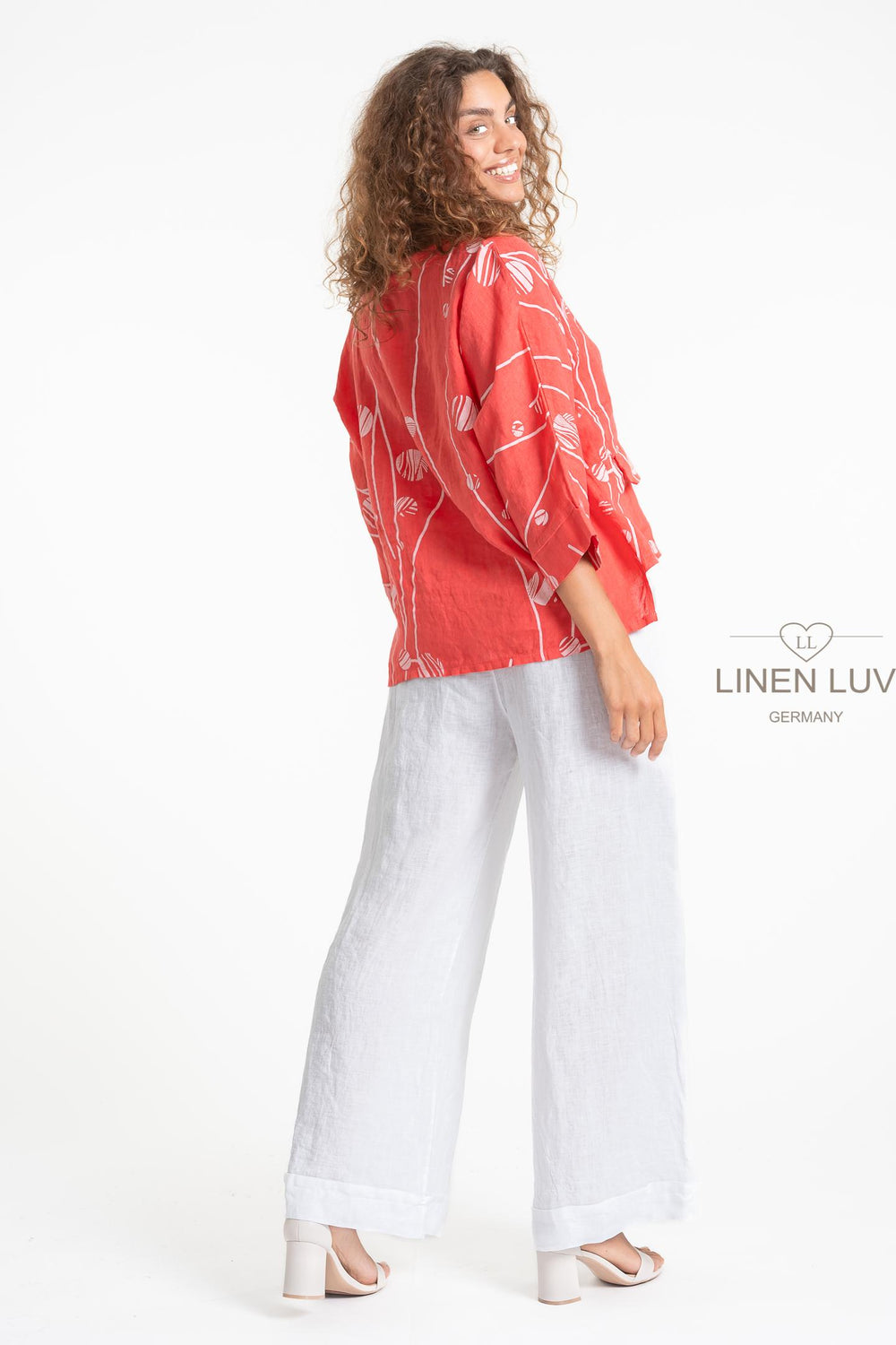 French Linen V-Neck Blouse Print - Breathable Naturals | Glam & Fame Clothing