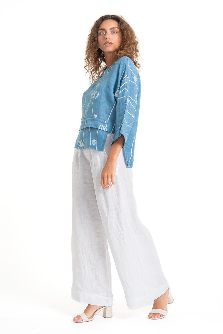 French Linen V-Neck Blouse Print - Breathable Naturals | Glam & Fame Clothing