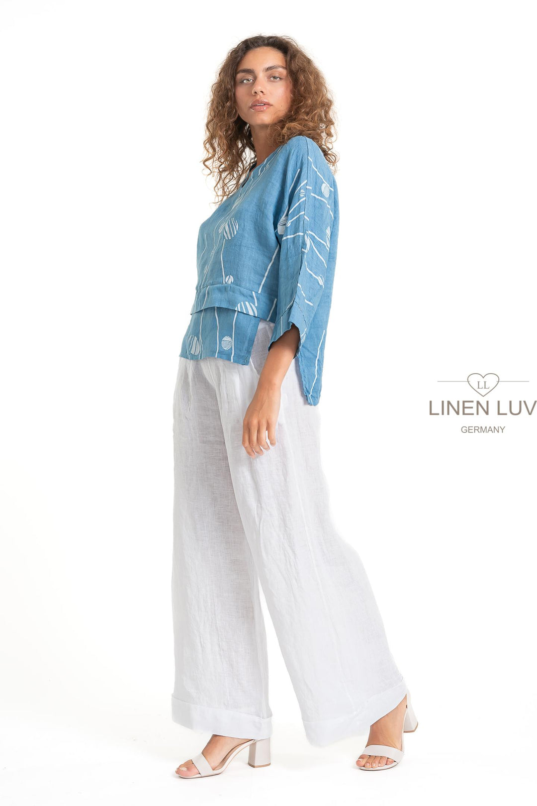 French Linen V-Neck Blouse Print - Breathable Naturals | Glam & Fame Clothing