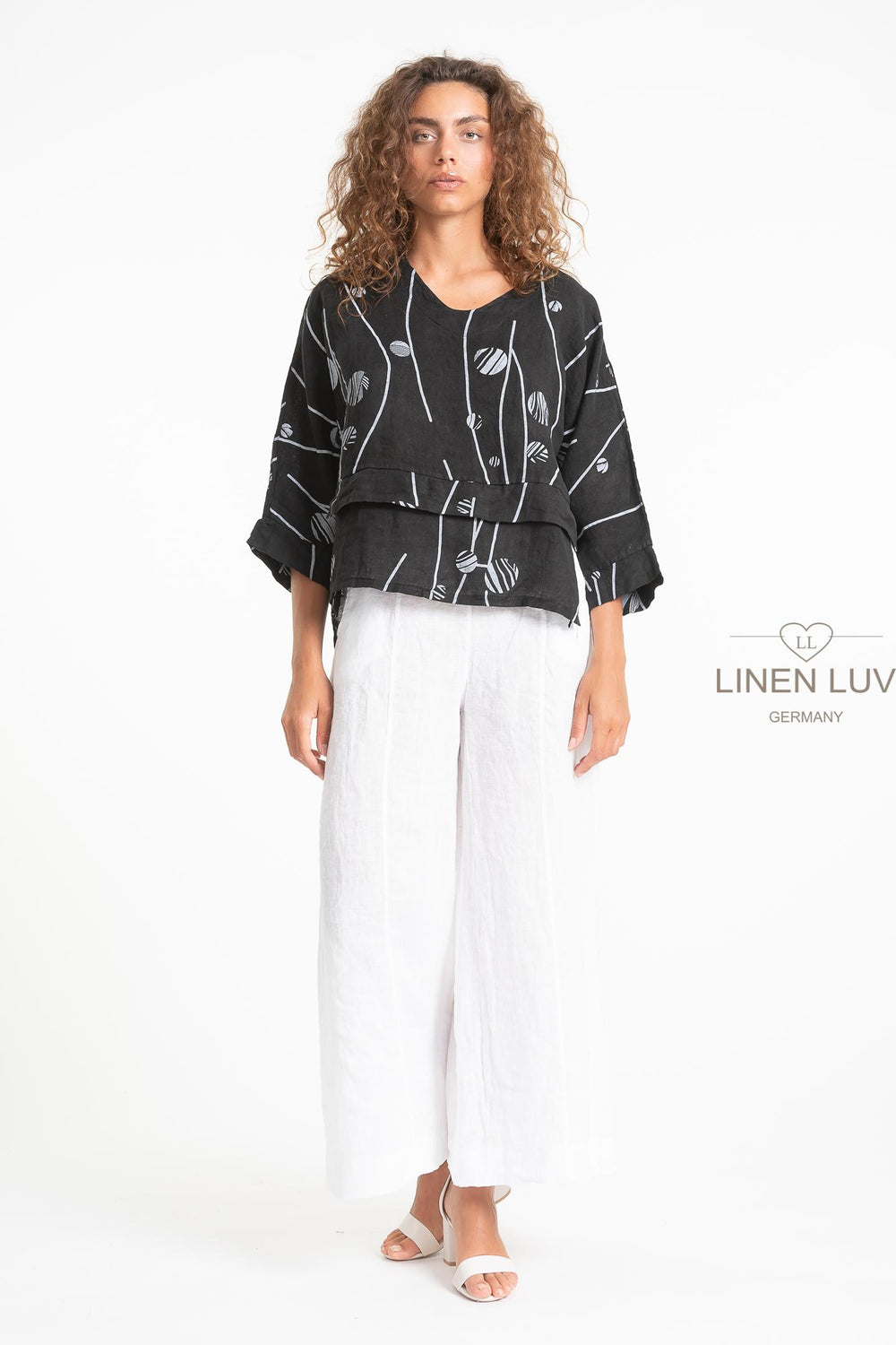 French Linen V-Neck Blouse Print - Breathable Naturals | Glam & Fame Clothing