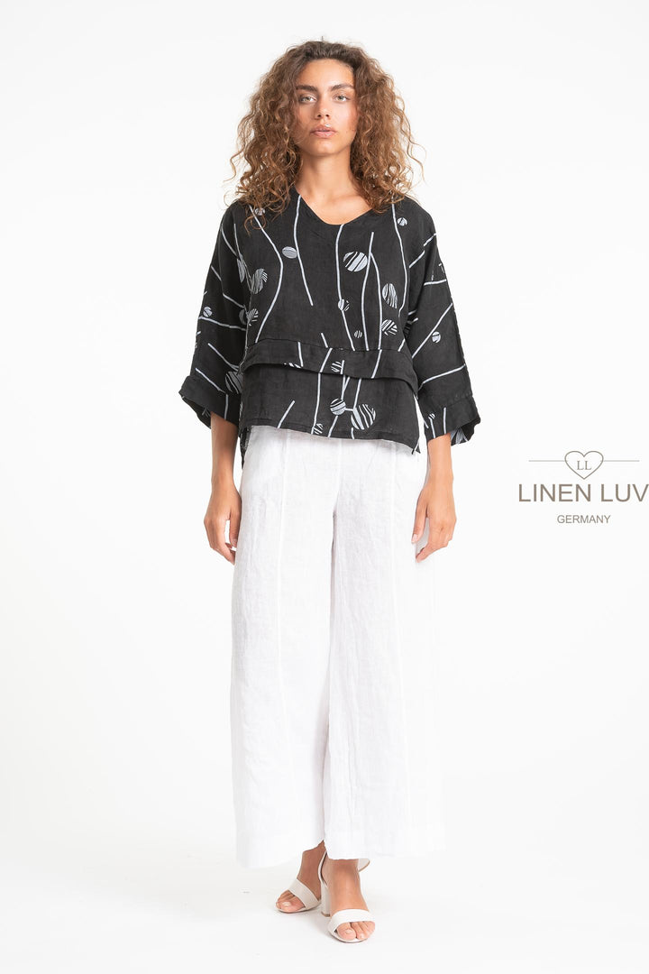 French Linen V-Neck Blouse Print - Breathable Naturals | Glam & Fame Clothing