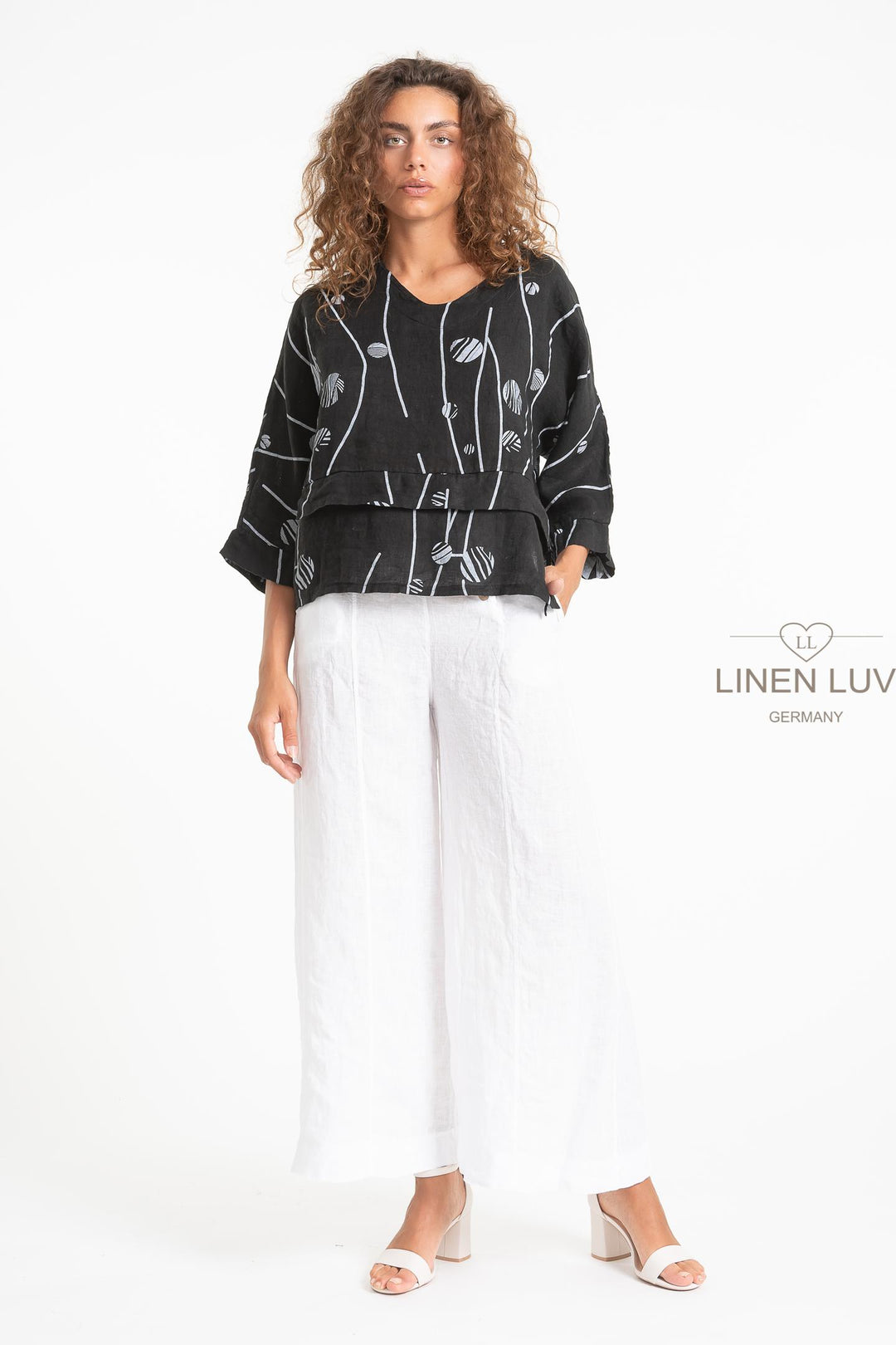French Linen V-Neck Blouse Print - Breathable Naturals | Glam & Fame Clothing