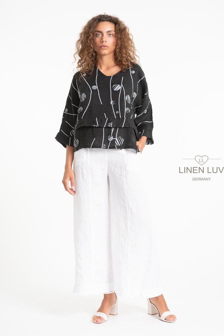 French Linen V-Neck Blouse Print - Breathable Naturals | Glam & Fame Clothing