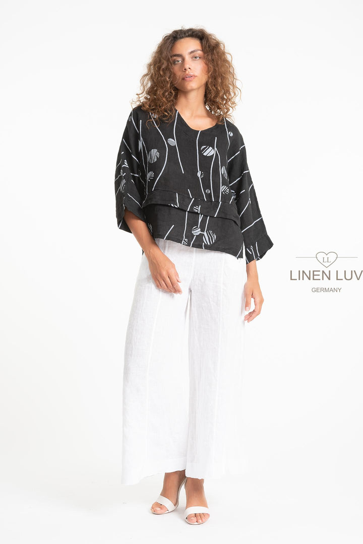 French Linen V-Neck Blouse Print - Breathable Naturals | Glam & Fame Clothing