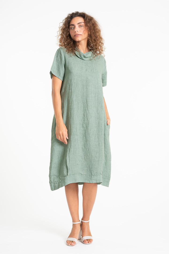 French Linen Cowl Neck Midi - Breathable Naturals | Glam & Fame Clothing
