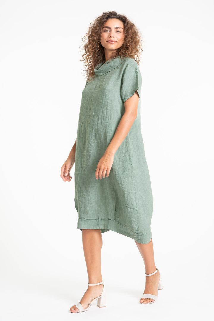 French Linen Cowl Neck Midi - Breathable Naturals | Glam & Fame Clothing