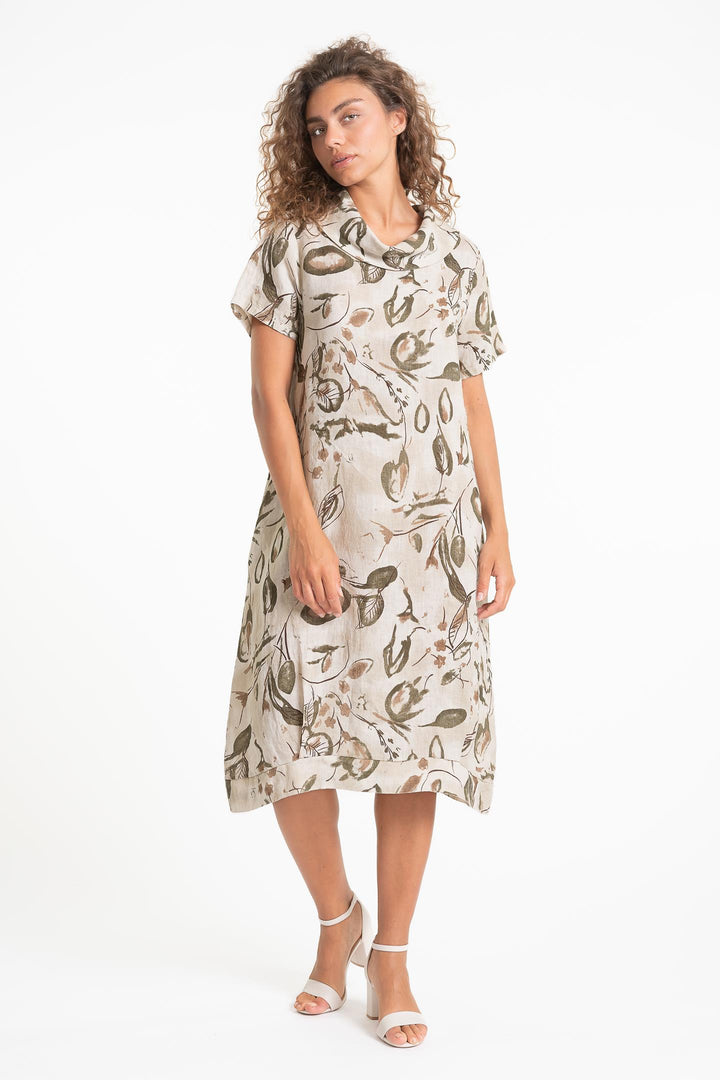 French Linen Cowl Neck Midi Print - Breathable Naturals | Glam & Fame Clothing