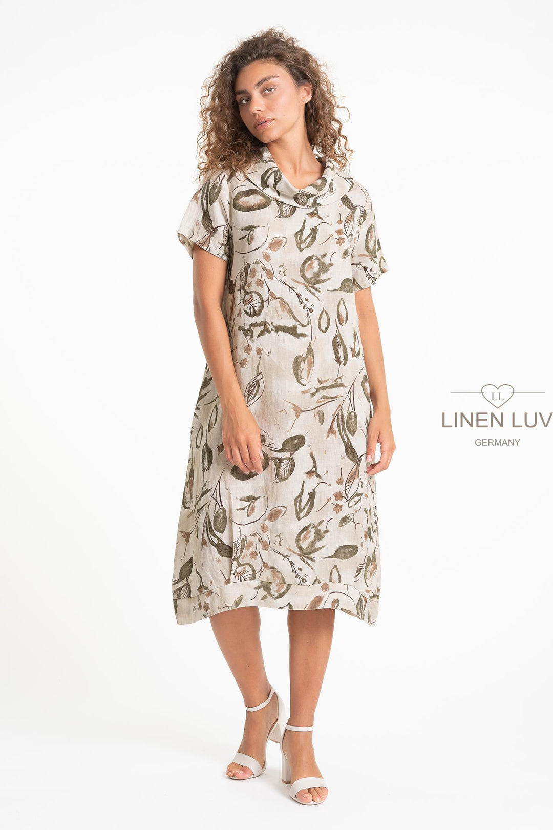 French Linen Cowl Neck Midi Print - Breathable Naturals | Glam & Fame Clothing