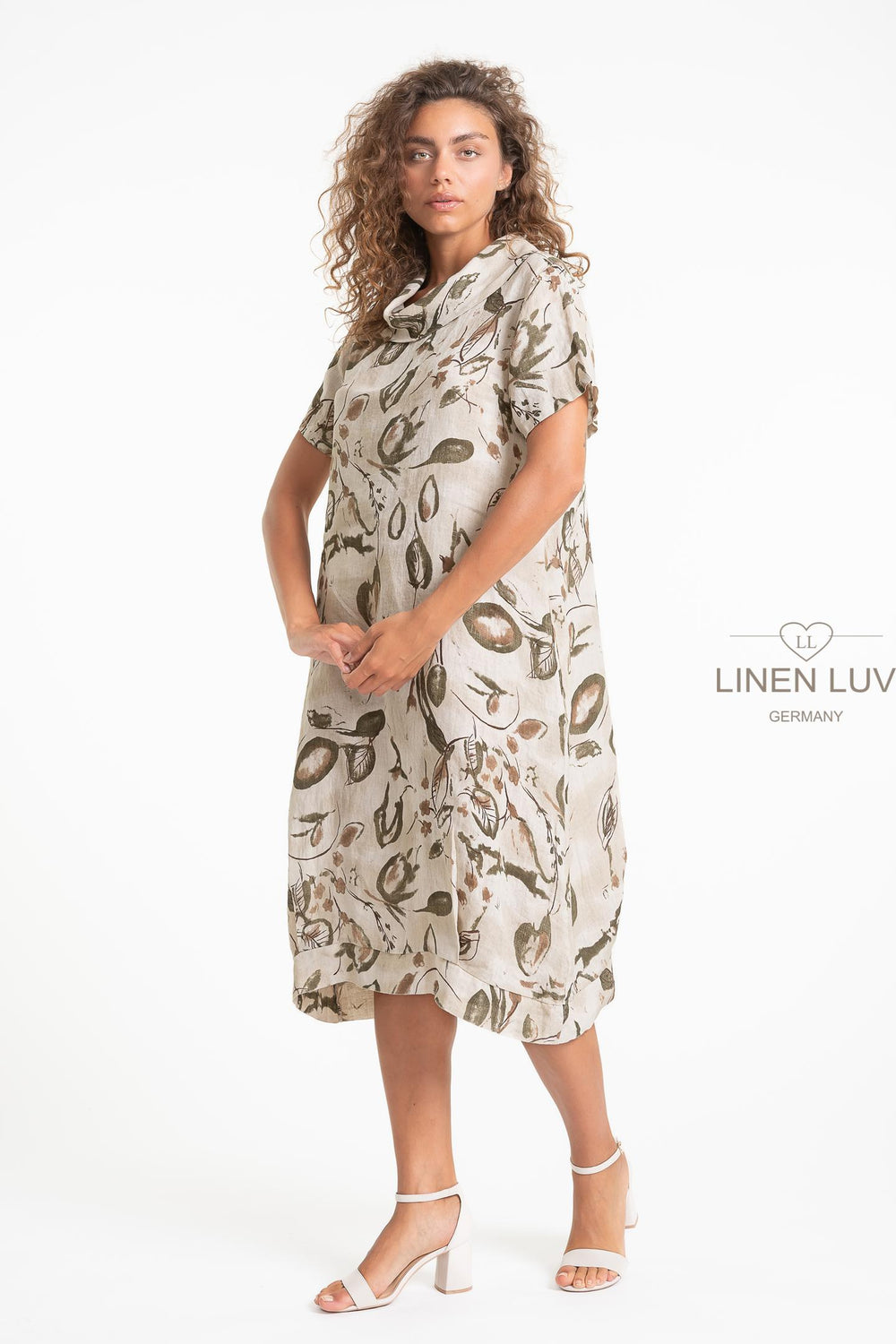 French Linen Cowl Neck Midi Print - Breathable Naturals | Glam & Fame Clothing