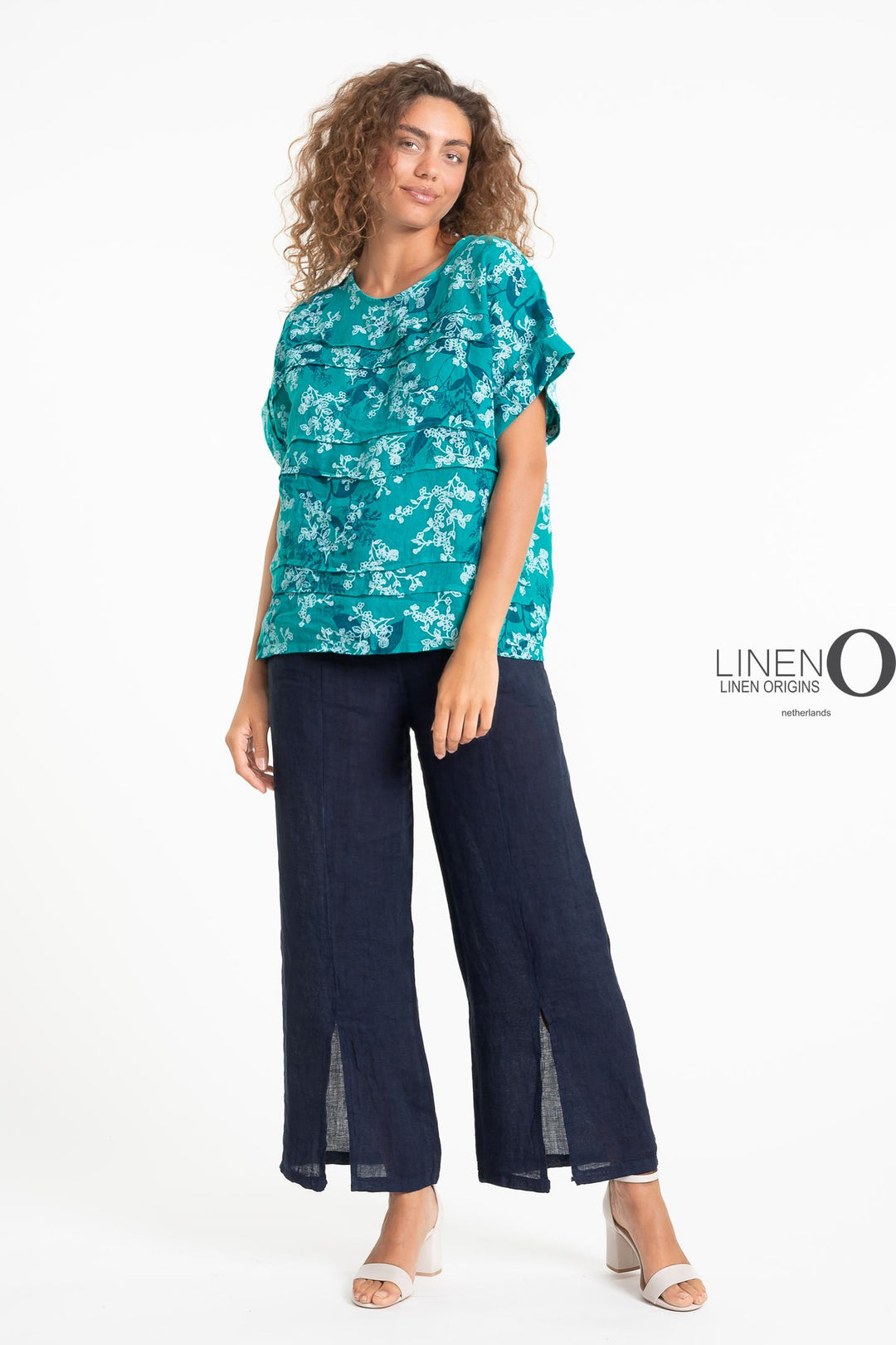 French Linen Top Print Textured Accent - Breathable Naturals | Glam & Fame Clothing