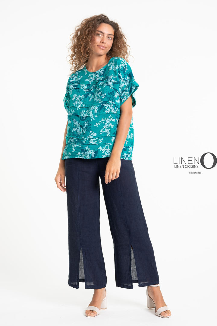 French Linen Top Print Textured Accent - Breathable Naturals | Glam & Fame Clothing