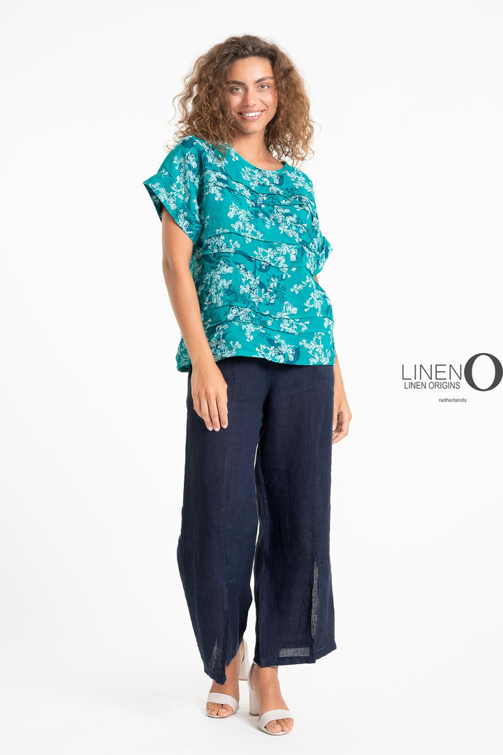 French Linen Top Print Textured Accent - Breathable Naturals | Glam & Fame Clothing