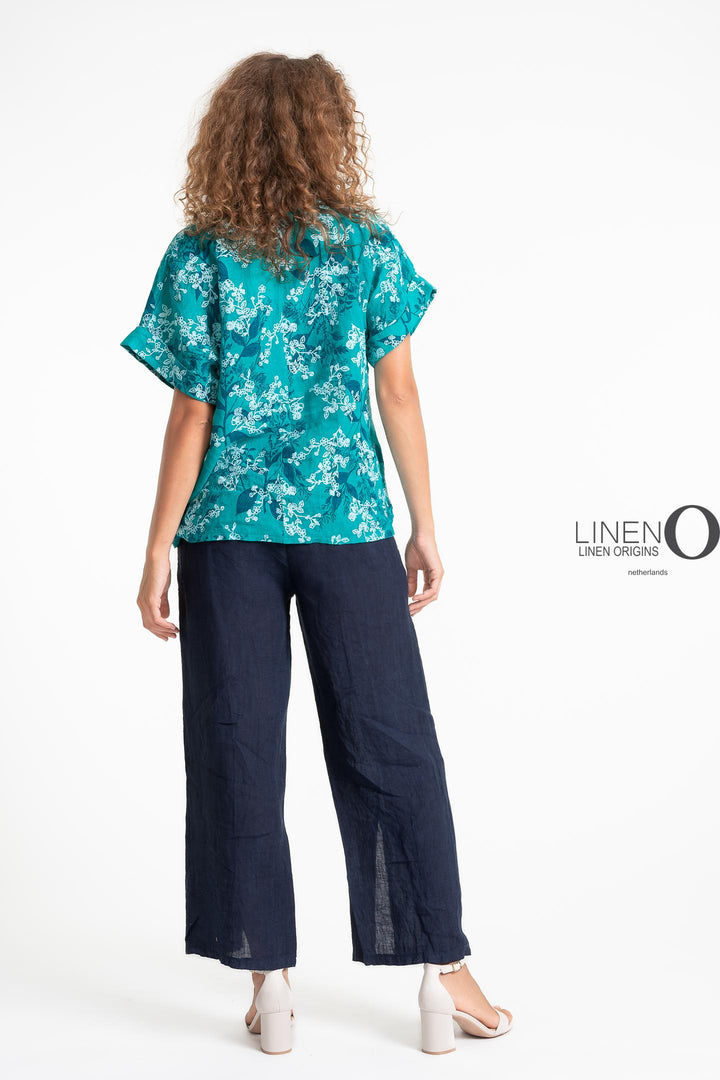 French Linen Top Print Textured Accent - Breathable Naturals | Glam & Fame Clothing