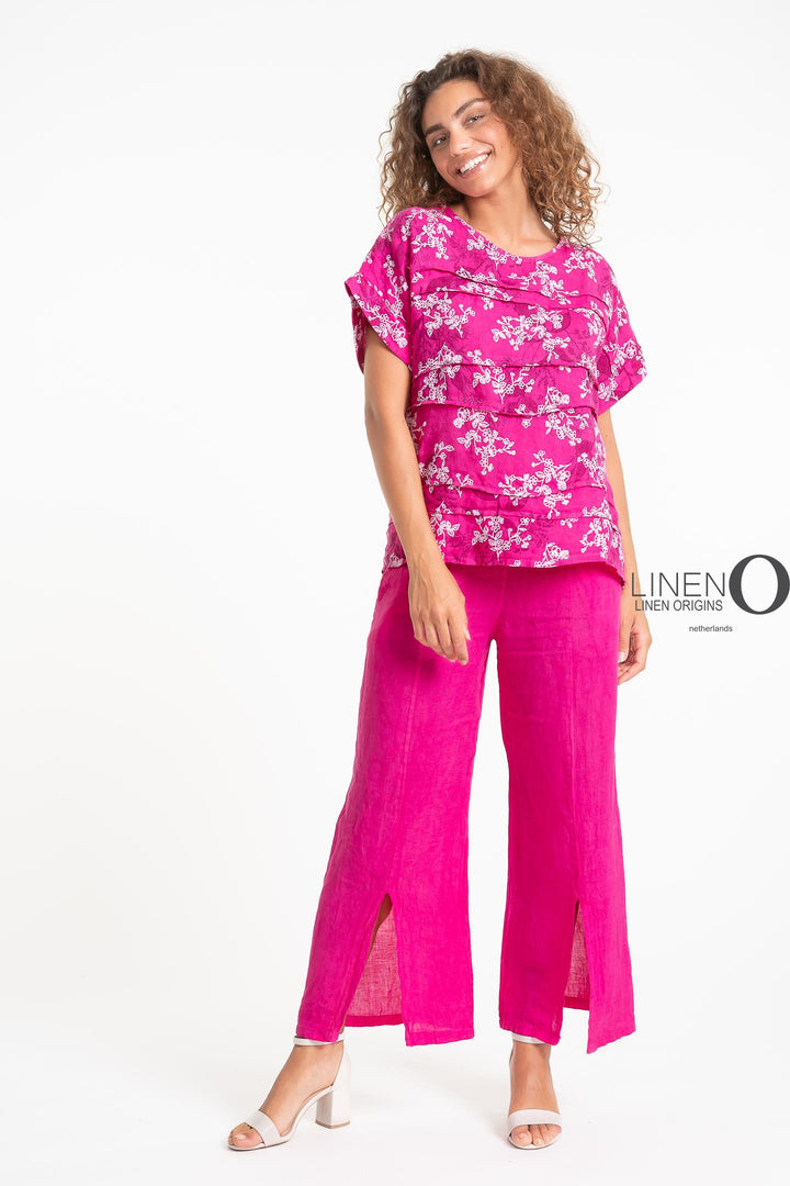 French Linen Top Print Textured Accent - Breathable Naturals | Glam & Fame Clothing