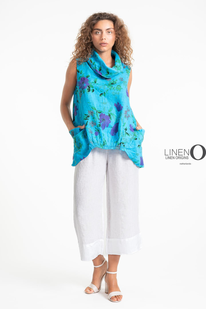 French Linen Blouse Ruche Accent Print - Breathable Naturals | Glam & Fame Clothing