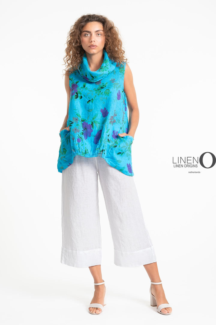 French Linen Blouse Ruche Accent Print - Breathable Naturals | Glam & Fame Clothing